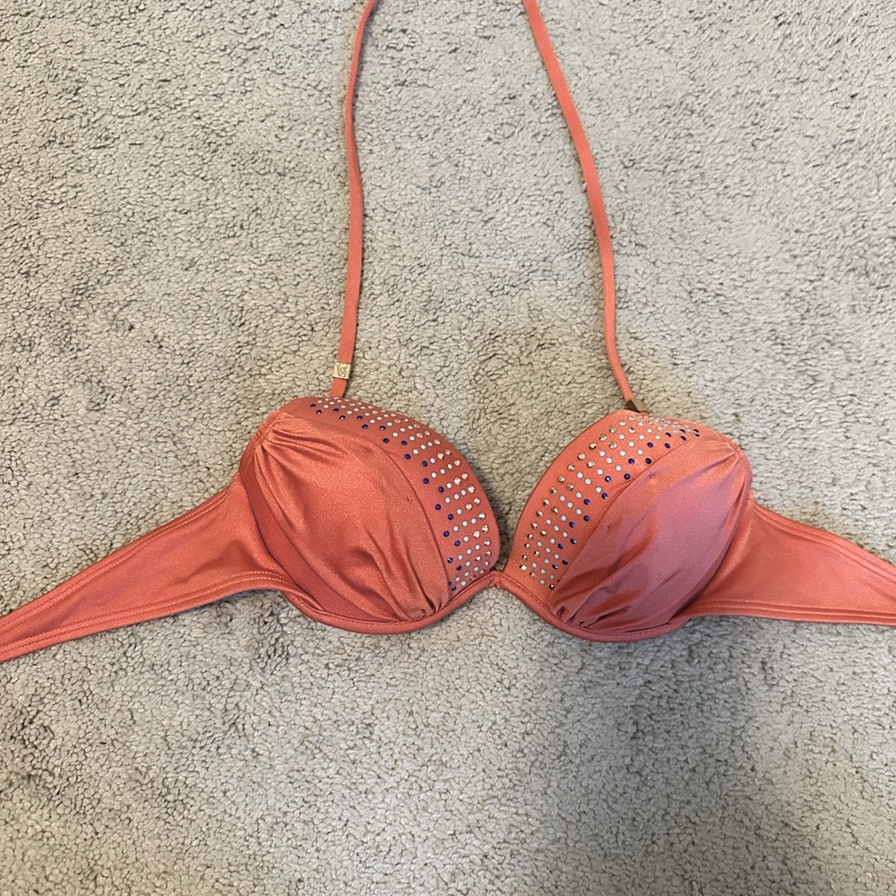 Victoria’s Secrets pink rhinestone halter bikini top